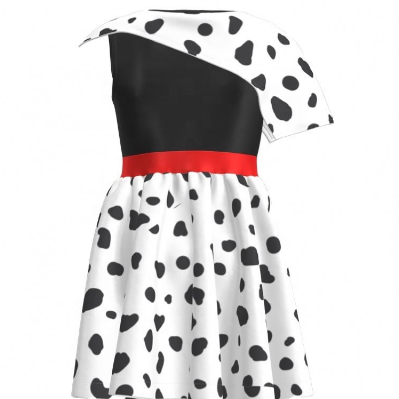 البيع الساخن حفلة عيد ميلاد 2022 فيلم Cosplay Children Dresses Girl Party Black White Cruella Deville Dalmatians Fonger for Halloween