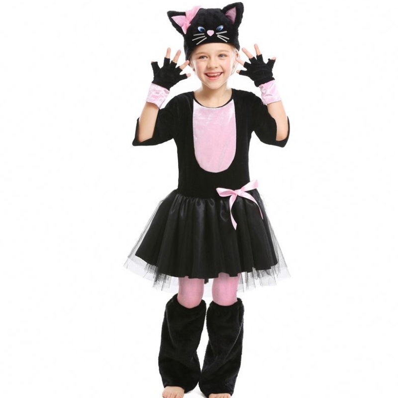 الفتيات كيتي زي الهالوين لباس أزياء قطة أسود للأطفال 4-12Y DGHC-069