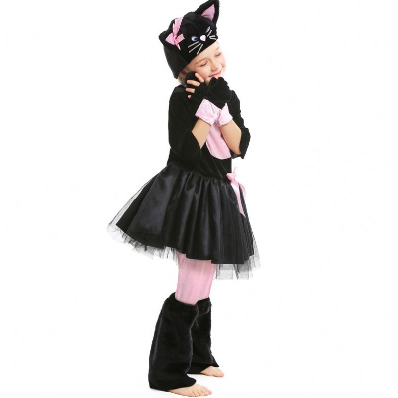 الفتيات كيتي زي الهالوين لباس أزياء قطة أسود للأطفال 4-12Y DGHC-069