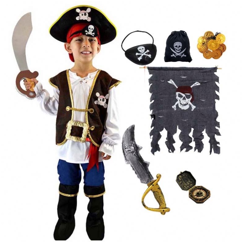 Deluxe Halloween Cosplay Set Kids Boys Pirate Costume for Kids with Hat DGHC-080