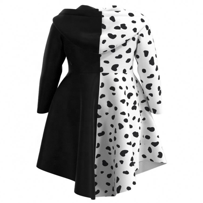 Deluxe Dress Up for Tweens Female Scense Deville Cocktail Cosplay Party Black White Dalmatians Cruella Coat For Halloween