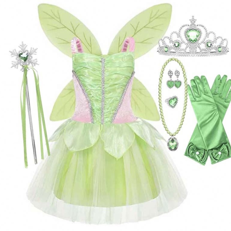 Halloween Cosplay Baby Girls Party Christmas Green Flower Flower Flower Tinker Bell Outfit with Butterfly Wings Sets HCTB-005