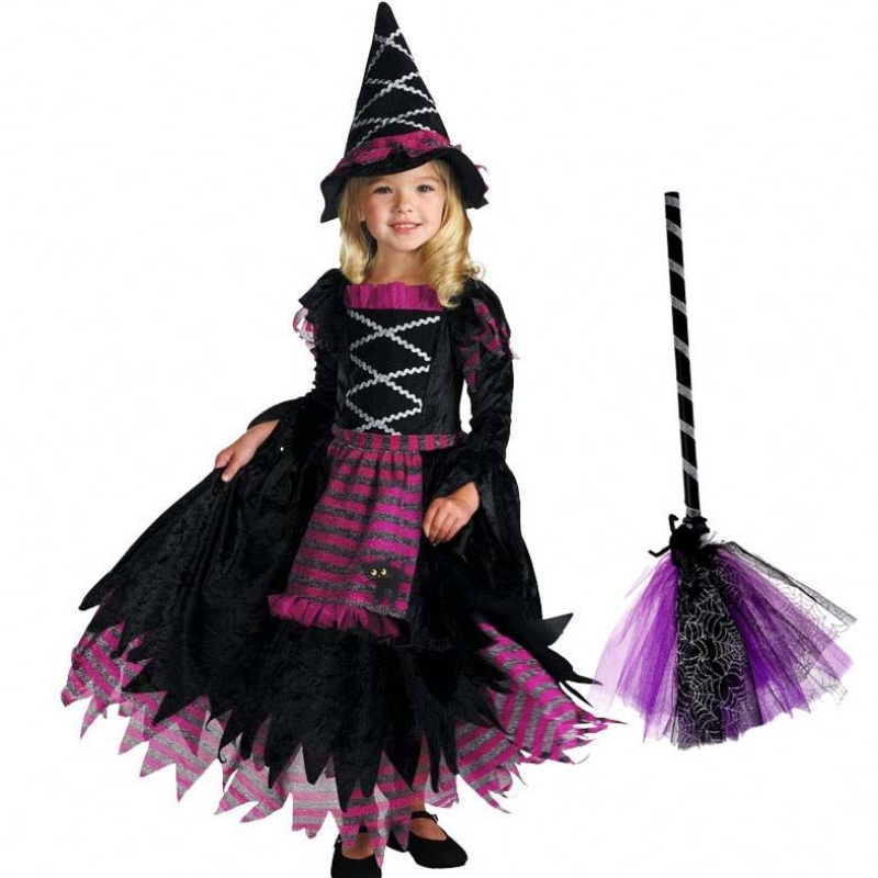 أفكار منتج جديدة 2022 Halloween Deluxe Party Fairytale Witch Costume for Girls with Witchy Hat HCVM-007