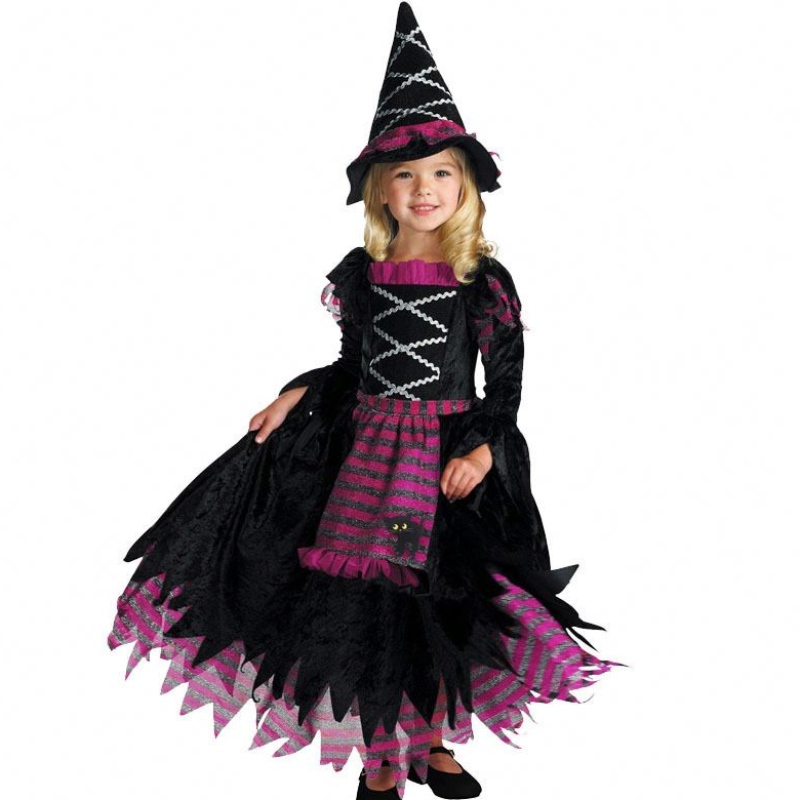 أفكار منتج جديدة 2022 Halloween Deluxe Party Fairytale Witch Costume for Girls with Witchy Hat HCVM-007