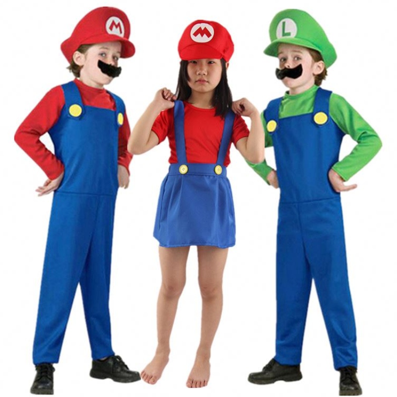 4-12y طفل Super Mari Bros cosplay بدلة بذلة بويت الفتاة الهالوين الأنيمي الخيال رومبير لويجي براذرز لباس زي قبعة