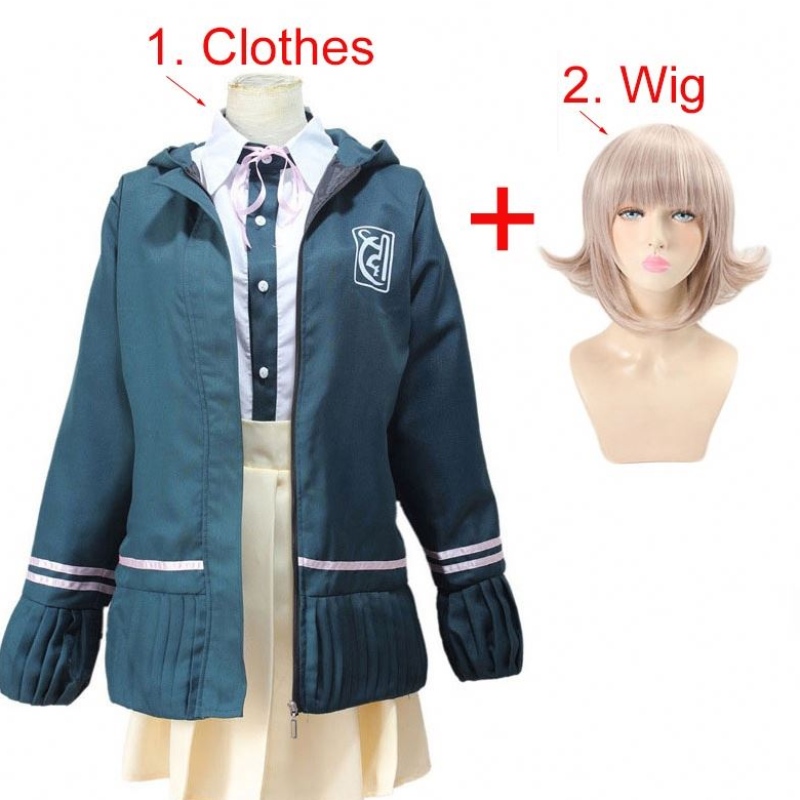 طلاب المدارس الثانوية موحدة أنيمي Danganronpa Nanami Chiaki Cosplay Costume Long Sleeved Skirt Skirt Loli Skirt