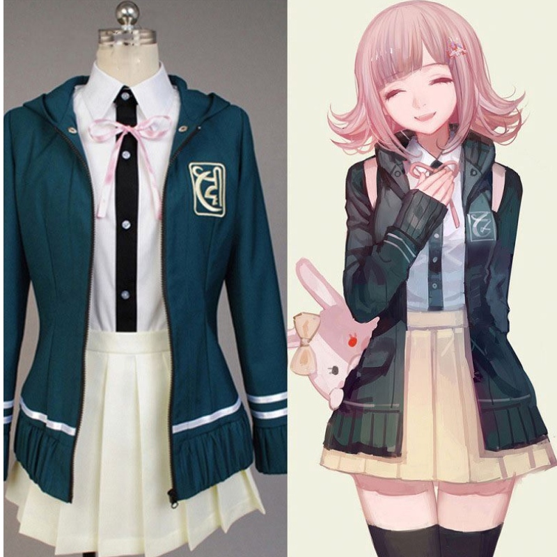 طلاب المدارس الثانوية موحدة أنيمي Danganronpa Nanami Chiaki Cosplay Costume Long Sleeved Skirt Skirt Loli Skirt