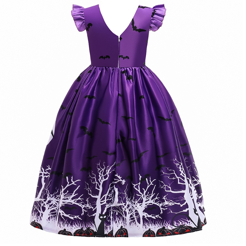 فتيات الأطفال غير الرسمي لبس مضرب المطبوعة هالوين زي فستان فستان