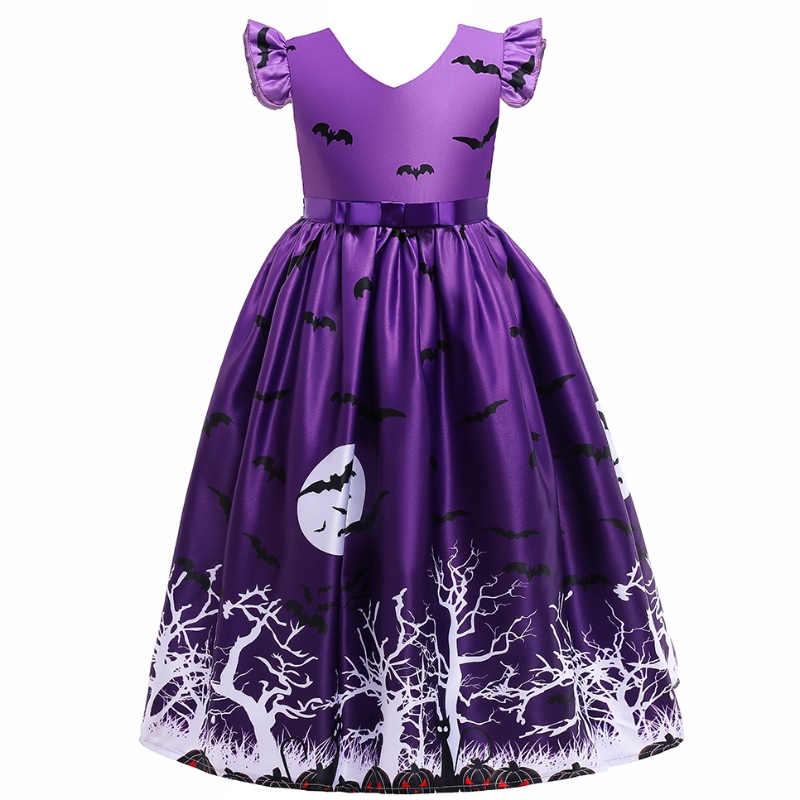 فتيات الأطفال غير الرسمي لبس مضرب المطبوعة هالوين زي فستان فستان