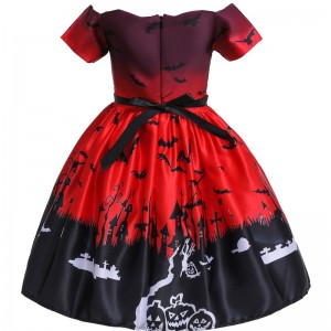 2022 Amazon Halloween Cartume Cartoume Satin Print Children \\\\\'s Show Dress