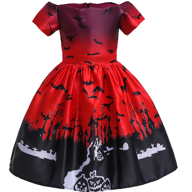2022 Amazon Halloween Cartume Cartoume Satin Print Children \\'s Show Dress