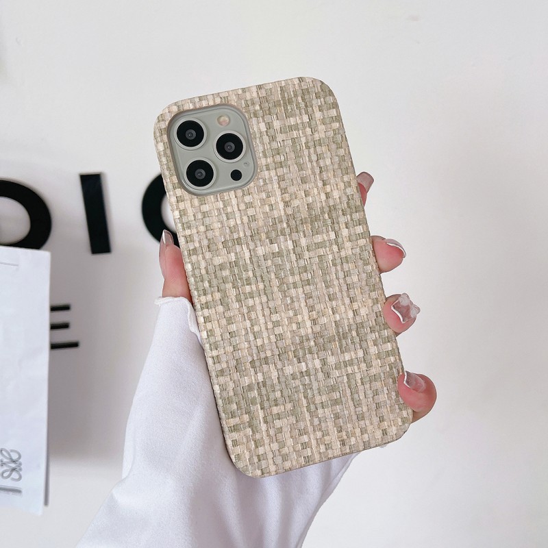 Apple iPhone14Pro علبة هاتف العطر الصغيرة ، حالة وقائية من الجلد المصنوعة يدويًا مع نمط قماش عالي الجودة