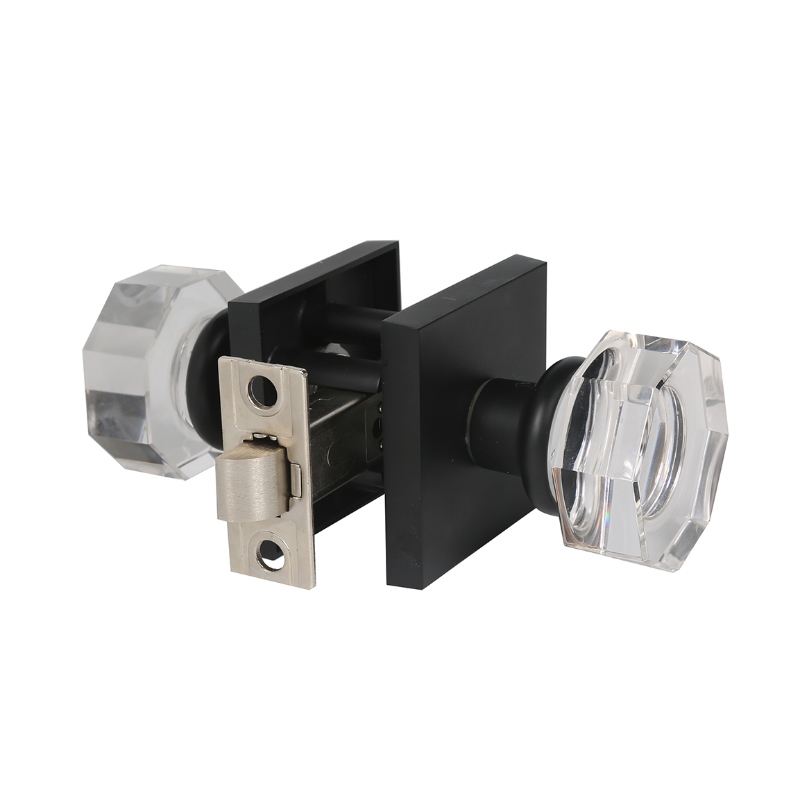 S2603 مقابض الباب الكريستال الكريستال الصافية الداخلية ، مقابض باب الخصوصية مثبتون لغرفة النوم/bathroom ، أسود غير لامع