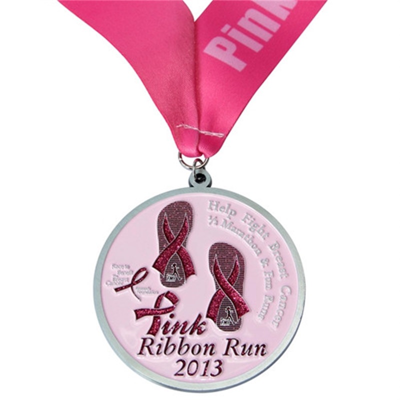 ميداليات الطباعة الوردية للنساء ميدالية ماراثون الرياضة المعدنية مع الشريط