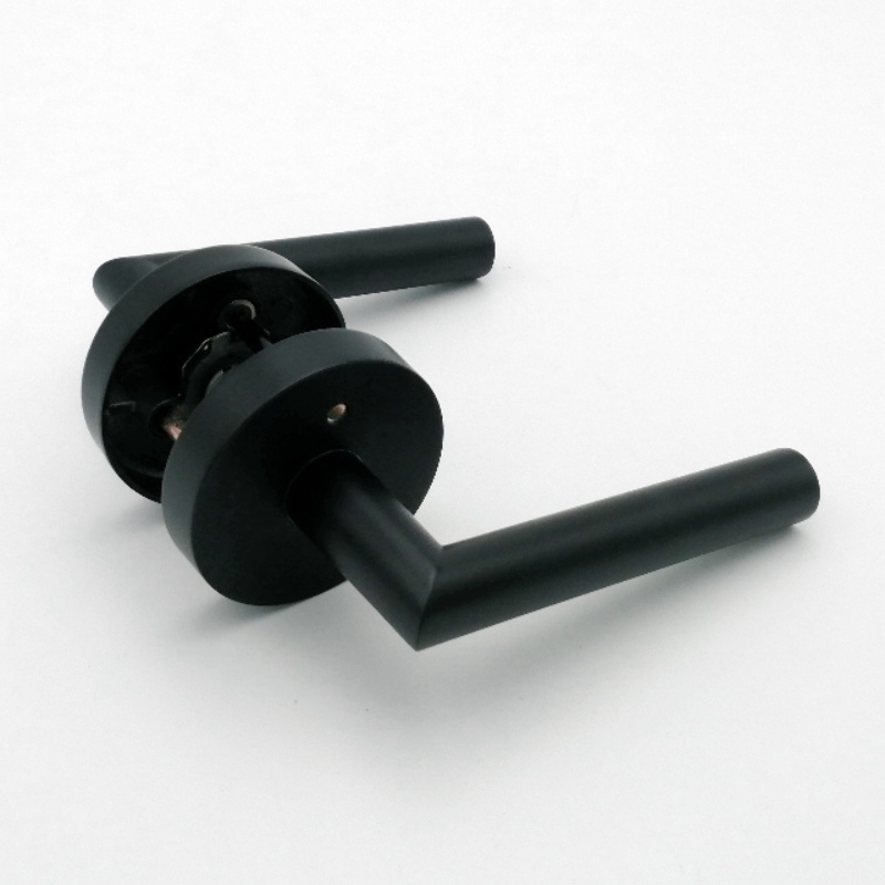 R7505 مقابض الأبواب الأسود ، ذراع باب الخصوصية الداخلية لحمام غرفة النوم ، التصميم الحديث النحيف النحيف التصميم الثقيل مع القفل