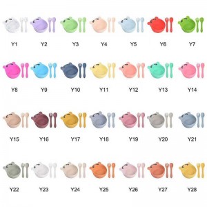 مجموعة تغذية الأطفال مجموعة ملعقة سليكون وعاء شوكة للأطفال طفل صغير لطيف وعاء السيليكون مجموعة الدب الطعام