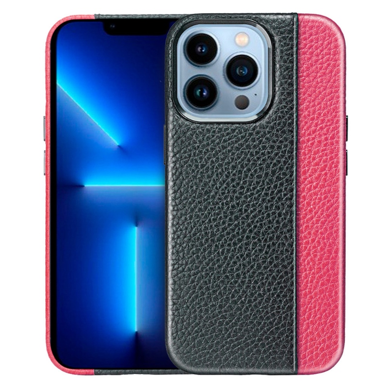 Apple iPhone 14Pro Phone Phone Leather Case ، 360 درجة حماية شاملة ، وألوان عصرية مطابقة للهاتف المحمول الأسود/orane ، وأزرار معدنية حساسة ودائمة