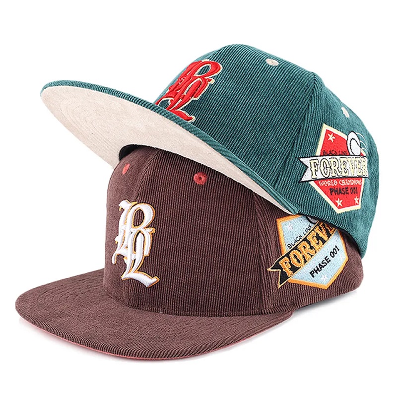 مخصص للرجال التطريز 5 لوحة snapback corduroy قبعات القبعات