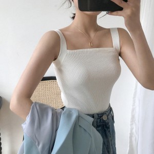 المشاهير عبر الإنترنت قصيرة مربع الرقبة Camisole أنثى الصيف الرياضة العرق والمتسمة Slim مثير السترة
