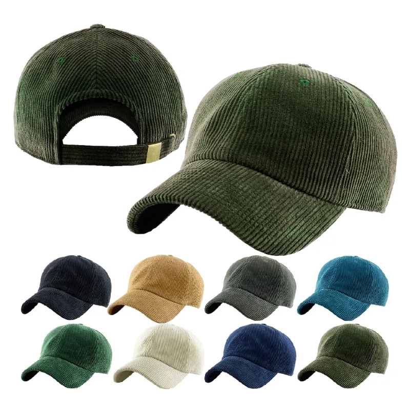 Corduroy Baseball Cap 6 لوحة فارغة Dad Cap Sport Winter Hat شعار التطريز المخصص