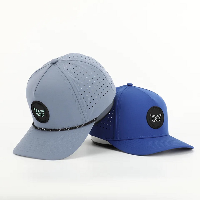 أزياء جديدة مخصصة PVC Patch Logo 5 لوحة قبعة غولف رياضية مقاومة للماء ، وقطعة بالليزر ، أبي غوراس ، حبل البيسبول كاب