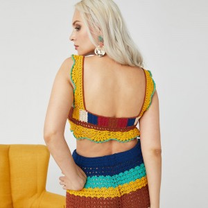 عميق الخامس الكروشيه المصنوع يدويًا نساء سيرة سترة محصول أعلى ملابس متشابكة