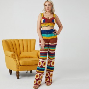 عميق الخامس الكروشيه المصنوع يدويًا نساء سيرة سترة محصول أعلى ملابس متشابكة