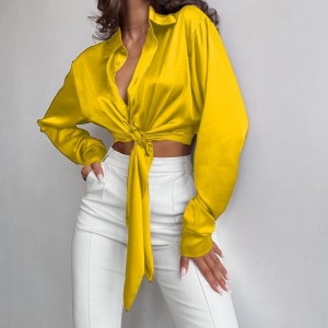 طية ساتان الحرير غير الرسمية طية صدرية طية طويلة الأكمام