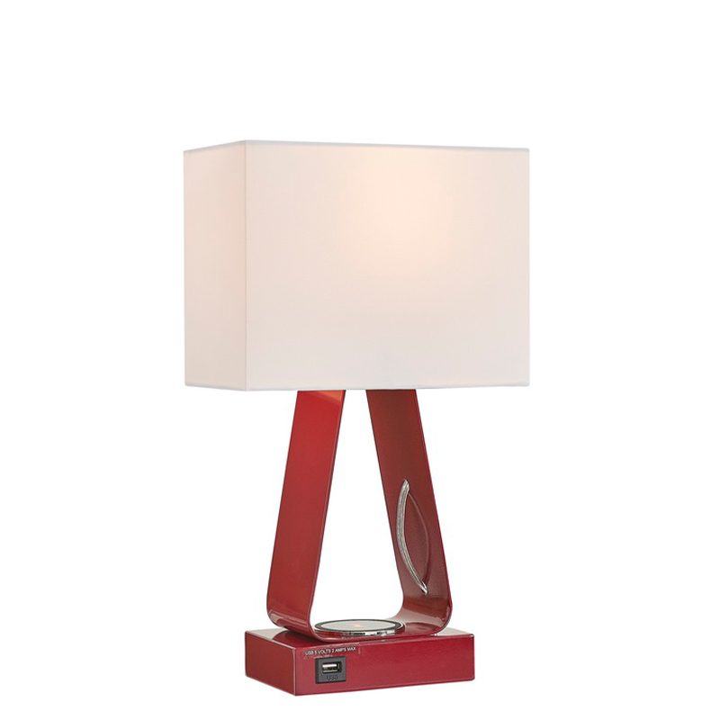 مصباح مكتبي صغير مع الانتهاء من اللون الأحمر ، ومنفذ شحن USB ، ومحطة شحن لاسلكية ومحول على/off Rocker في غرفة الضيوف