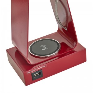 مصباح مكتبي صغير مع الانتهاء من اللون الأحمر ، ومنفذ شحن USB ، ومحطة شحن لاسلكية ومحول على/off Rocker في غرفة الضيوف