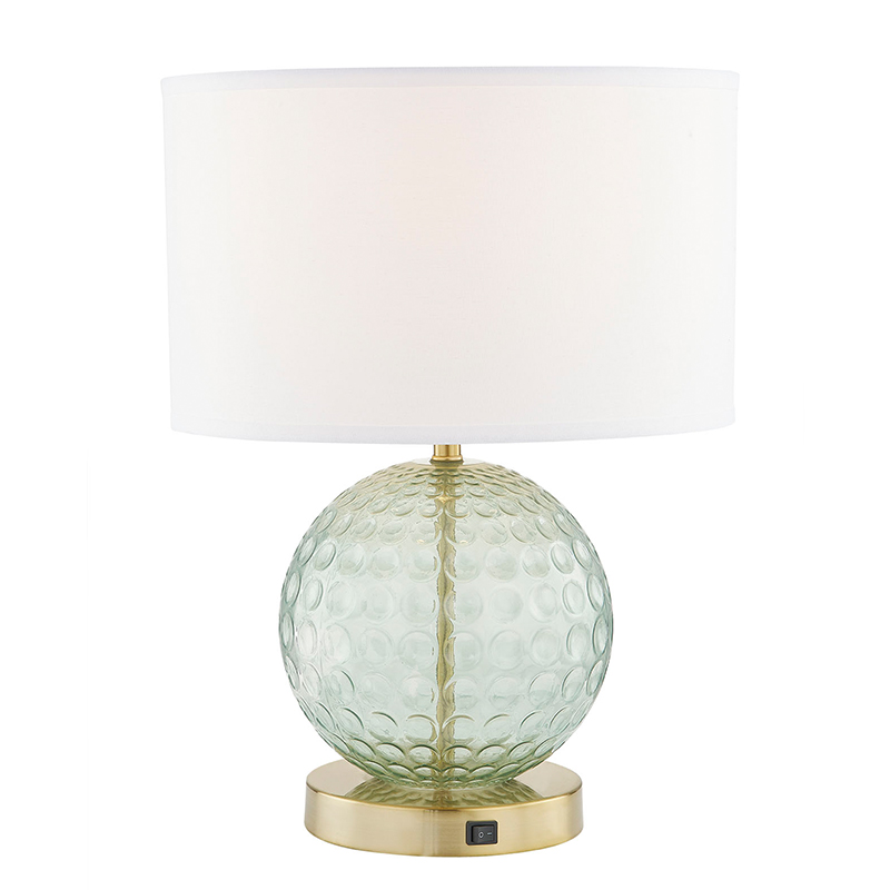Home2 Hotel Aqua Glass Table Lamp with a on/off Rocker Switch at Hotel Guestroom