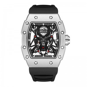 Baogela Silver Black Sport Quartz Watch for Men Tonneau Dial Wathproof Wistwatch مع حزام السيليكون مضيئة 4145