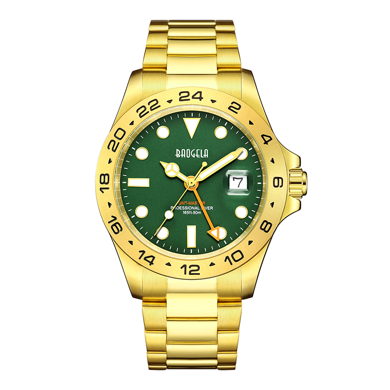 Baogela New Men Luxury Watch 304 Stainsal Steel Dial Luminous Dial 50m Diving Fashion Fashions Sport Watchwatch Gold Green 22806