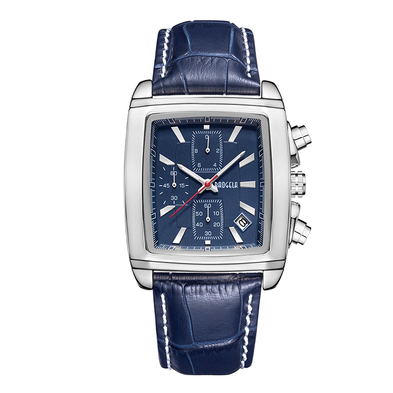 Baogela Rectangle Dial Leather Strap Watch for Men Casual Blue Chronograph Quartz Watches Man Wristwatch Montre Reloj ччч чж 22607