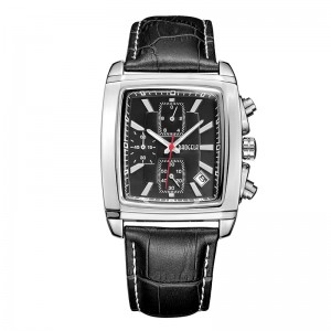 Baogela Rectangle Dial Leather Strap Watch for Men Casual Blue Chronograph Quartz Watches Man Wristwatch Montre Reloj ччч чж 22607
