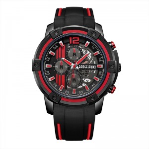 Baogel Men \\\\\'s Black Silicone Strap Quartz يشاهد Wristwatch Chronograph Sports for Man 3ATM مضيئة الأيدي الأصفر 22701