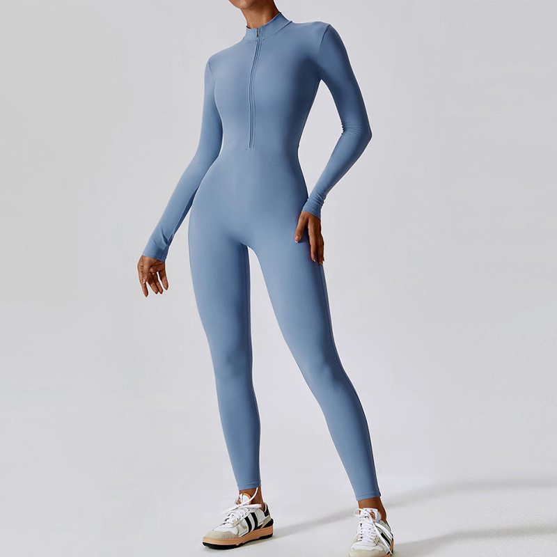 SC1072 عينة مجانية الأكمام الطويلة Zip Top One Piece Gym Wear Bemsuit Phemsuit Yoga تمرين ROMPER