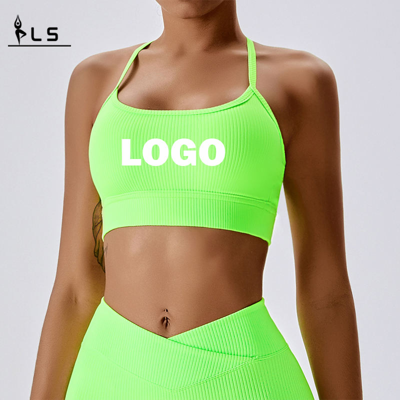 SC101610 HALTER Sports Bra Ladies Halter Neck Cross Back Sports Bra for Women Logo Women Workout Sports Bra Wholesale Yoga Cro