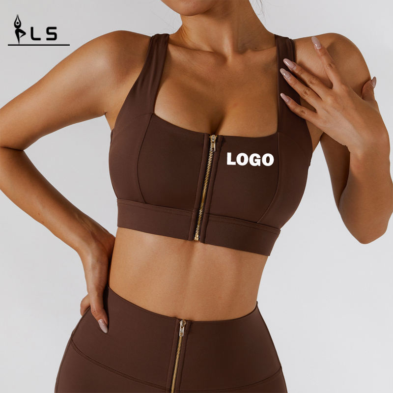 SC10187 TOPS TOPS للياقة البدنية الرياضية عالية التأثير الصدرية الصدرية الصدرية الأمامية ZIP Sports Bra