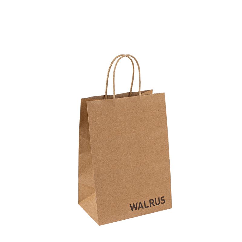 حقيبة ورقية Kraft القابلة لإعادة التدوير مع شعار خاص حقيبة ورق تسوق مخصصة للطعام مع مقبض الاستيلاء على حقيبة