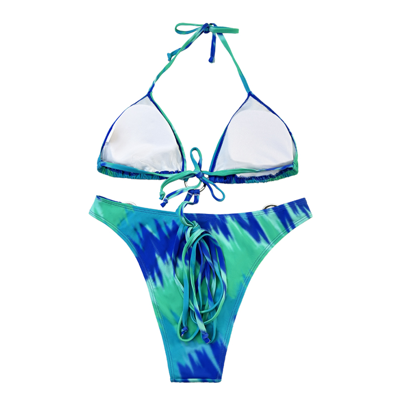 HALTER HOOP Cross Strap Teal Swimsuit من قطعتين