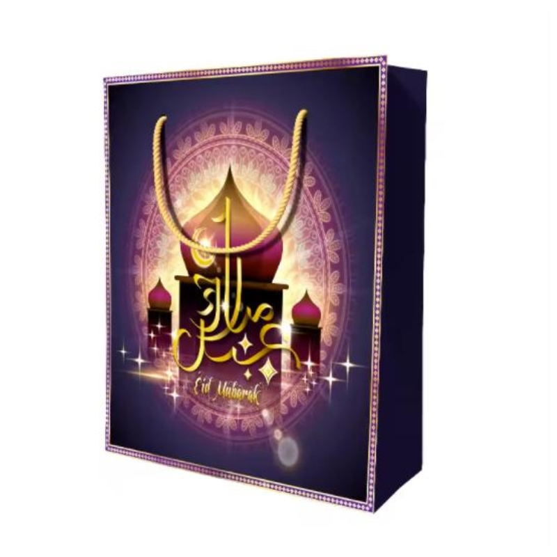 التصميم المخصص لإعادة الاستخدام عيد مبارك راماندا شاش الشاش الإسلامي للتسوق الأكياس الأكياس الورقية مع مقابض مع مقابض