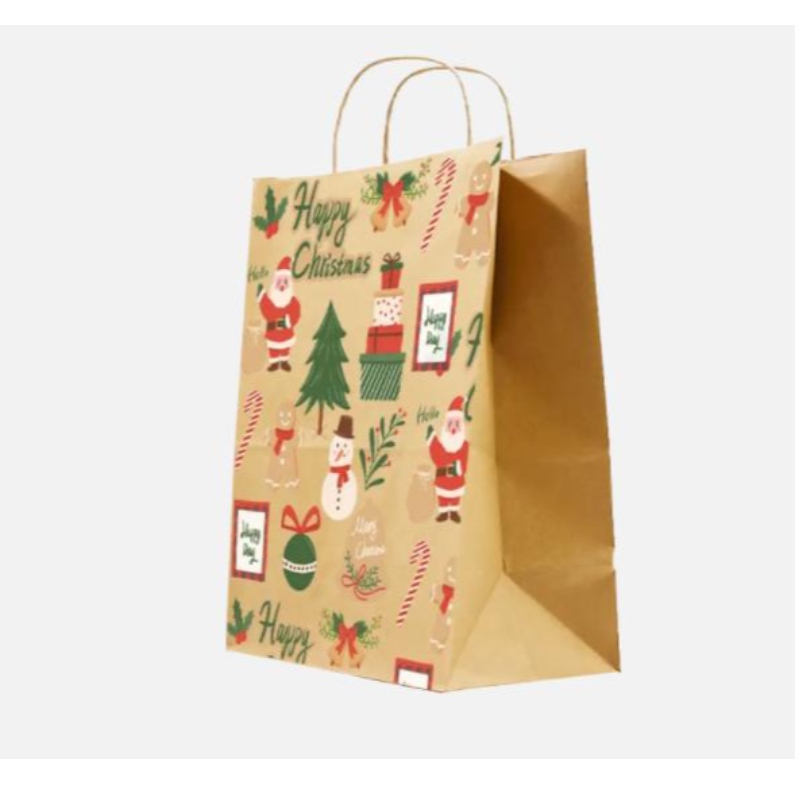 أكياس ورقية عيد الميلاد بنية مع مقابض ملتوية حقائب هدايا احتفالية مخصصة مع أكياس ورقية بالجملة شارة خاصة