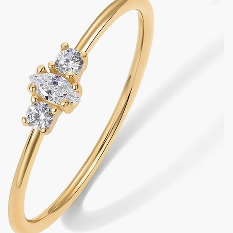 الذهب الأنيق 18K-مطلي 925 حلقة فضية من الجنيه الاسترليني مع ماركيز وجولة-قطع حجارة الزركونيا المكعبة - شريط خطوبة تكديس الحد الأدنى