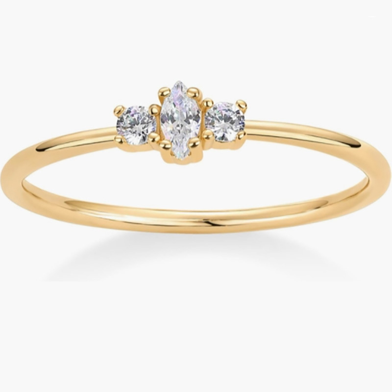 الذهب الأنيق 18K-مطلي 925 حلقة فضية من الجنيه الاسترليني مع ماركيز وجولة-قطع حجارة الزركونيا المكعبة - شريط خطوبة تكديس الحد الأدنى