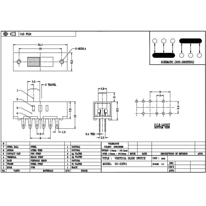 تبديل مفتاح SS23F10 ثلاثة-مفتاح انزلاق السرعة لضبط درجة حرارة لون ضوء LED وعلى ارتفاع-محرك مجفف الشعر سرعة