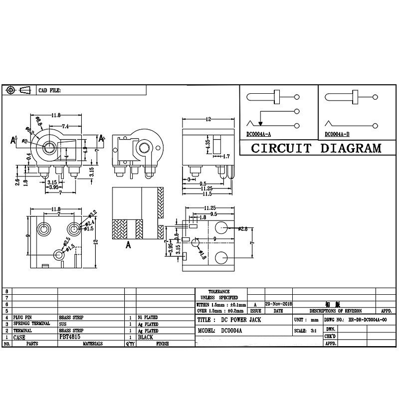 DC Socket DC-0004A ، مقبس الأجهزة المنزلية الصغيرة لنوبات المياه ، اثنان-مقبس شحن جبل السطح مع عمود تحديد المواقع