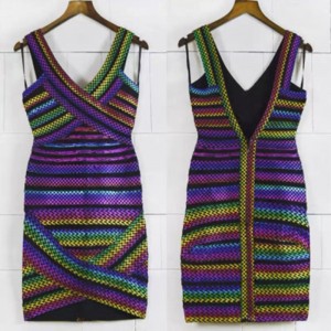 الصيف الخامس-الرقبة ملونة خطوط مطاطية شريط الربط الرسن ضيقة حزمة الفساتين الورك